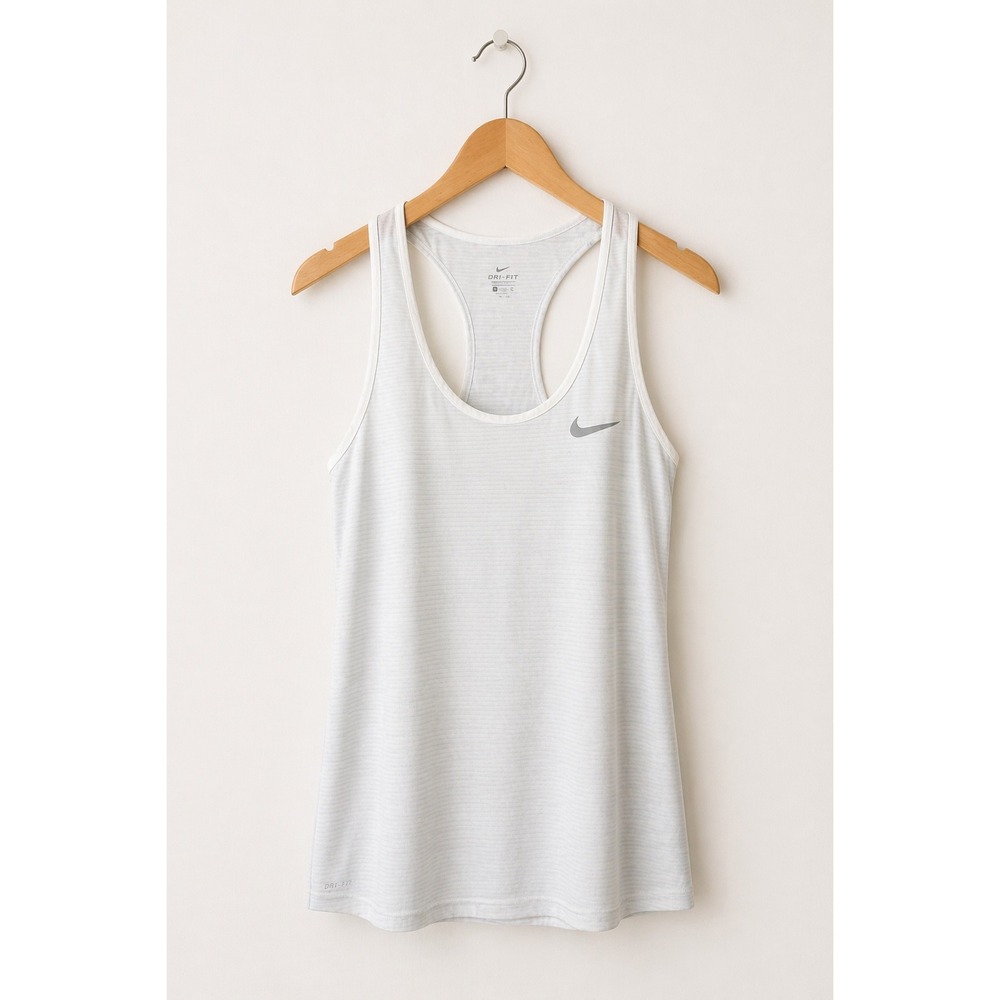 Nike Dri FIT Tank Top Women Small White Blue Stripe‎ Racerback Athletic Running